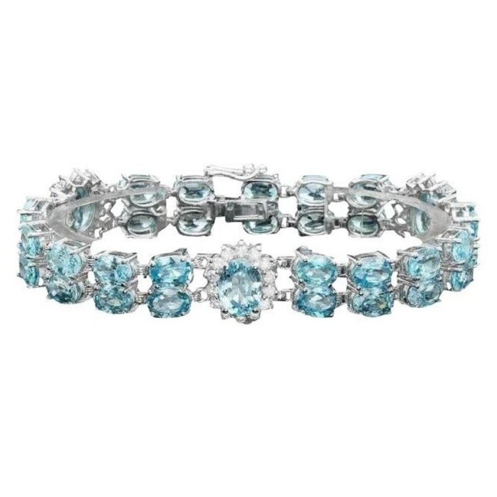45.50 Natural Zircon and Diamond 14K Solid White Gold Bracelet